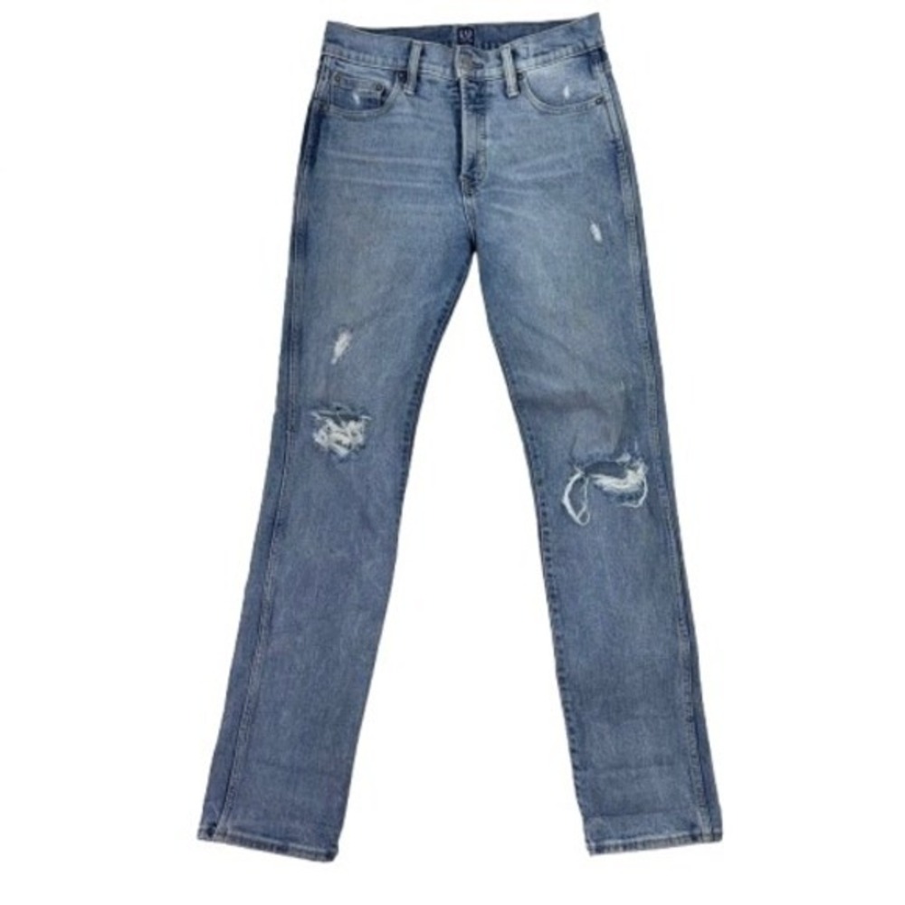 Gap Women Jeans Size 26 Regular Slim Straight Light Wash Distressed Boho Rocker